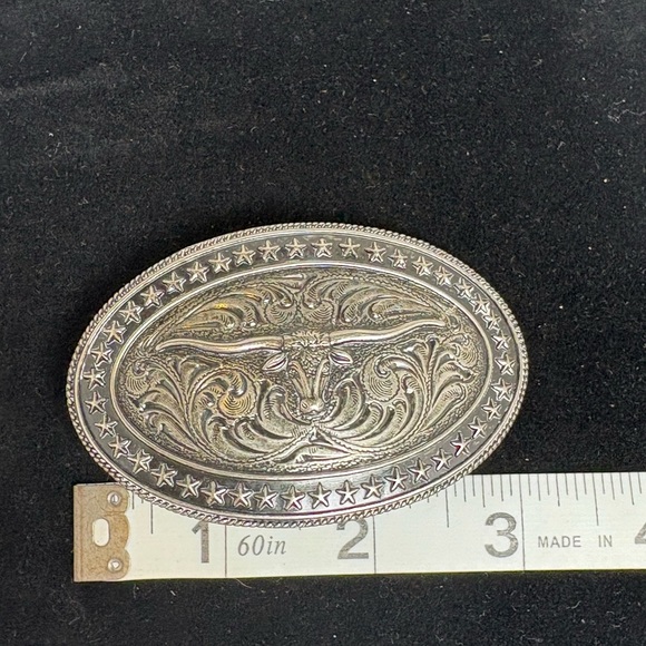 Silver Tone Oval Western Longhorn Belt Buckle - Picture 6 of 8